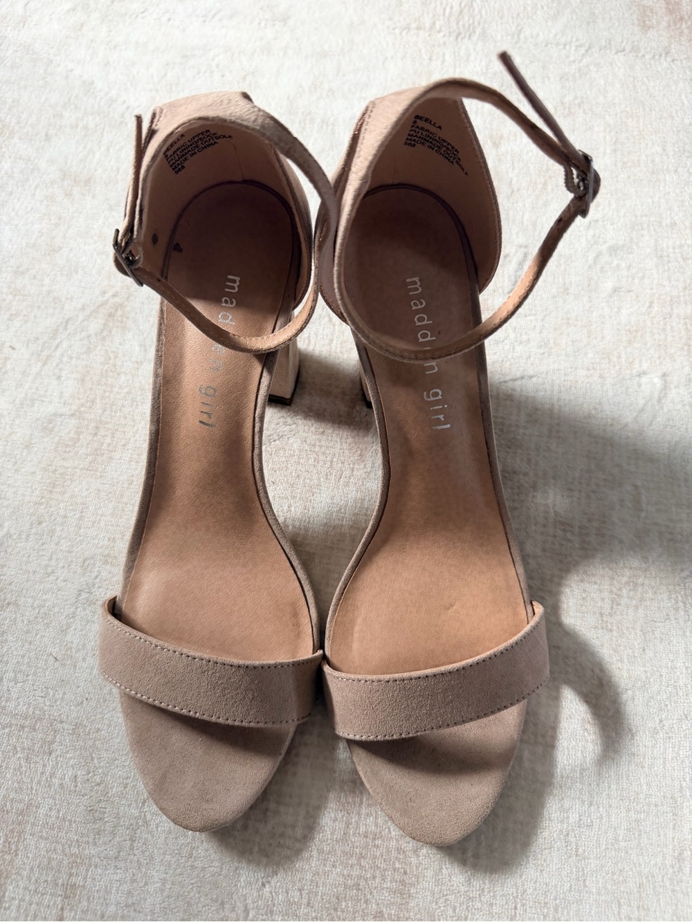 Madden Girl Nude Faux Suede Block Heel Sandals Size 8 Ankle Strap